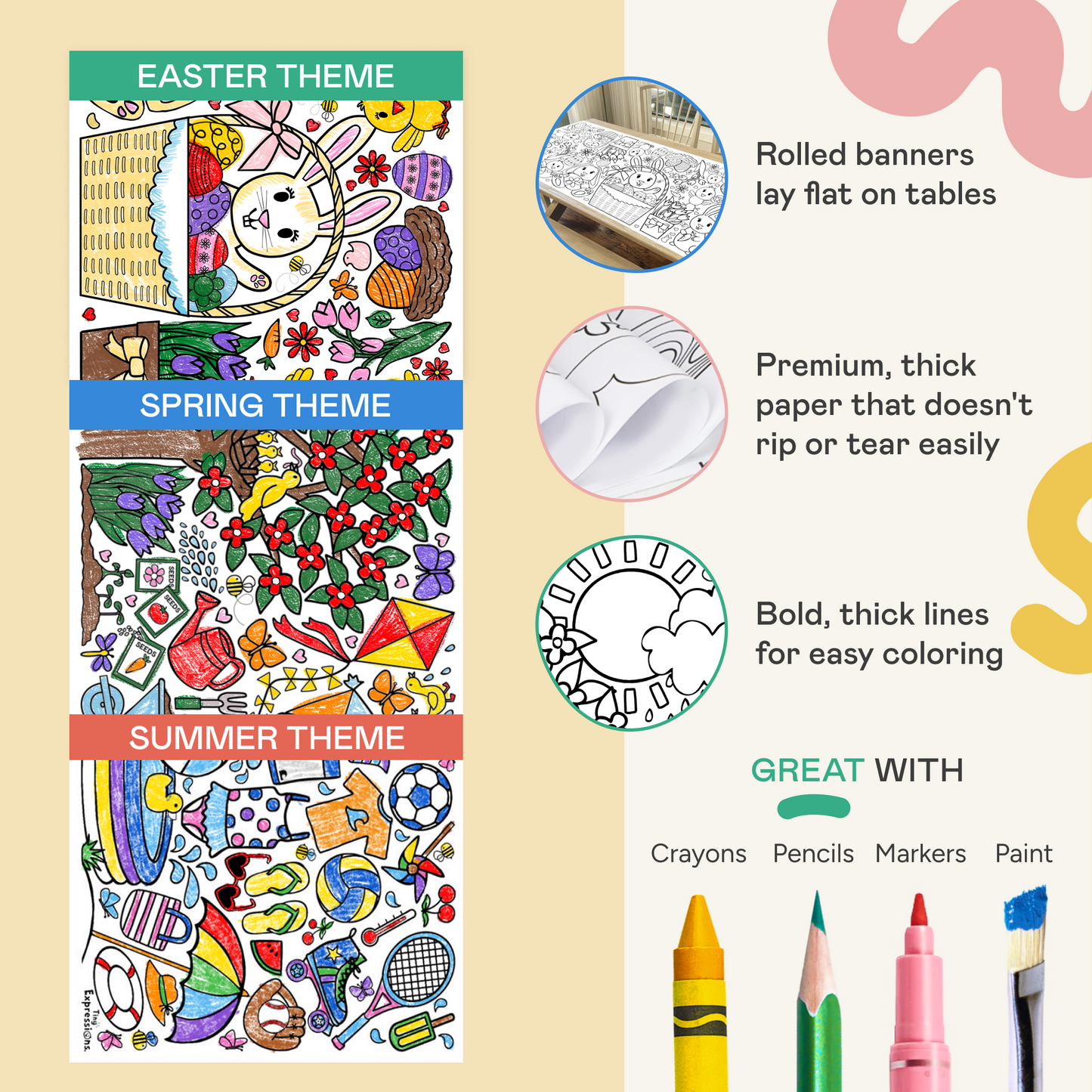 3-Pack GIANT Coloring Banners | Spring, Easter & Summer