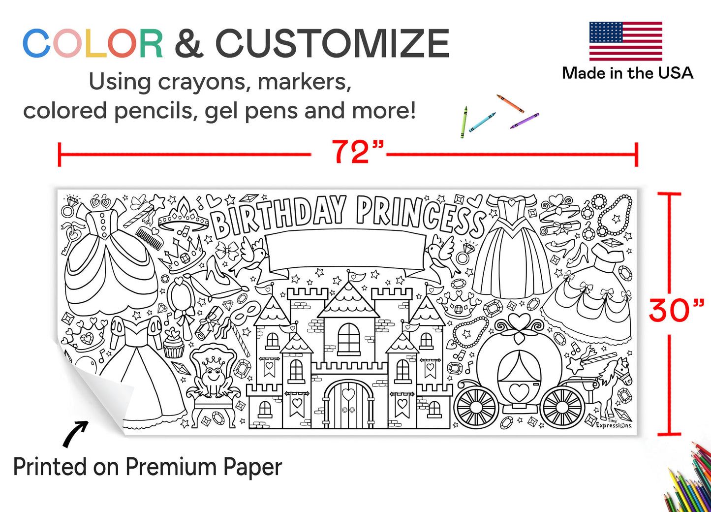 Giant Customizable Princess Coloring Banner