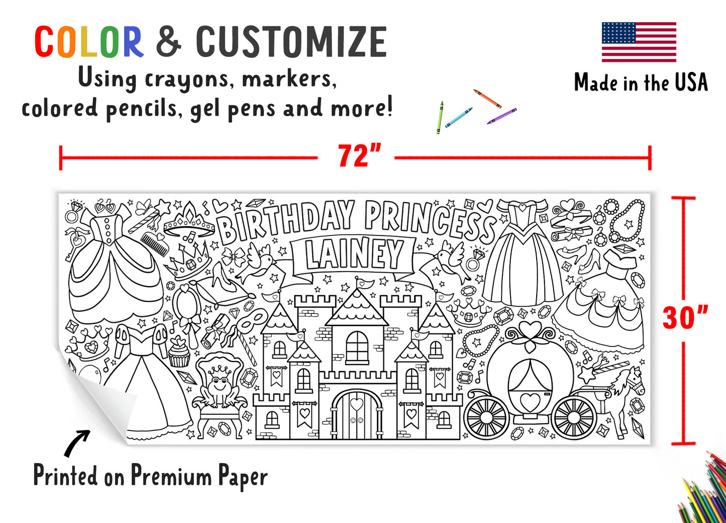 Giant Personalized Princess Coloring Banner