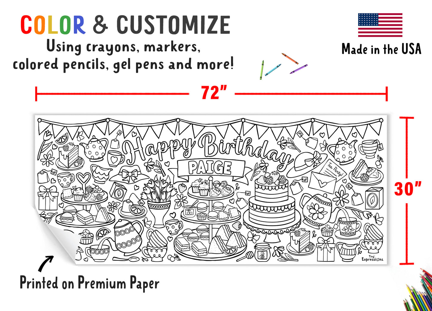 Giant Personalized Tea Party Coloring Banner