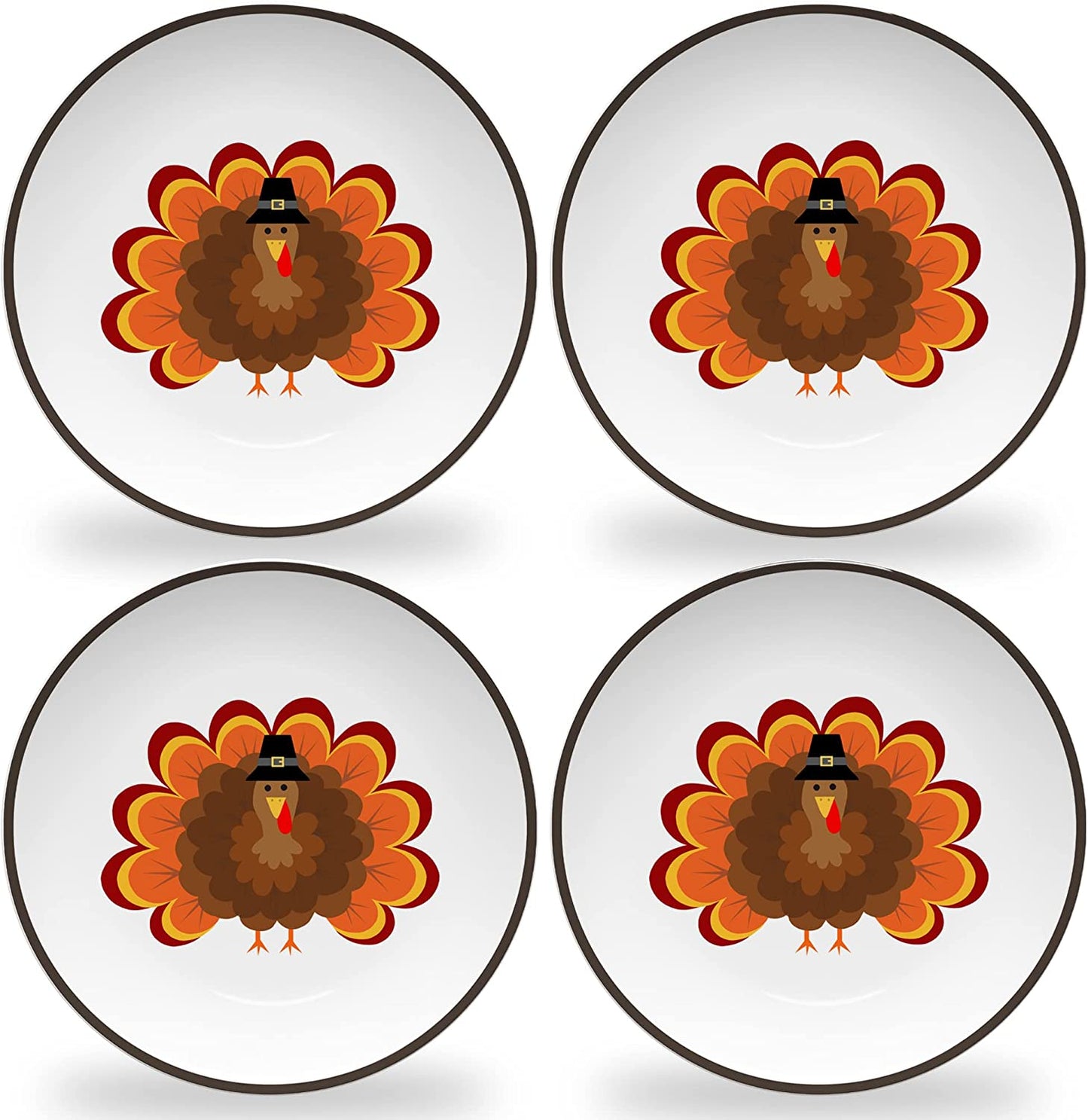 Thanksgiving Plates for Kids with Colorful Turkey (Set of 4 Plates)
