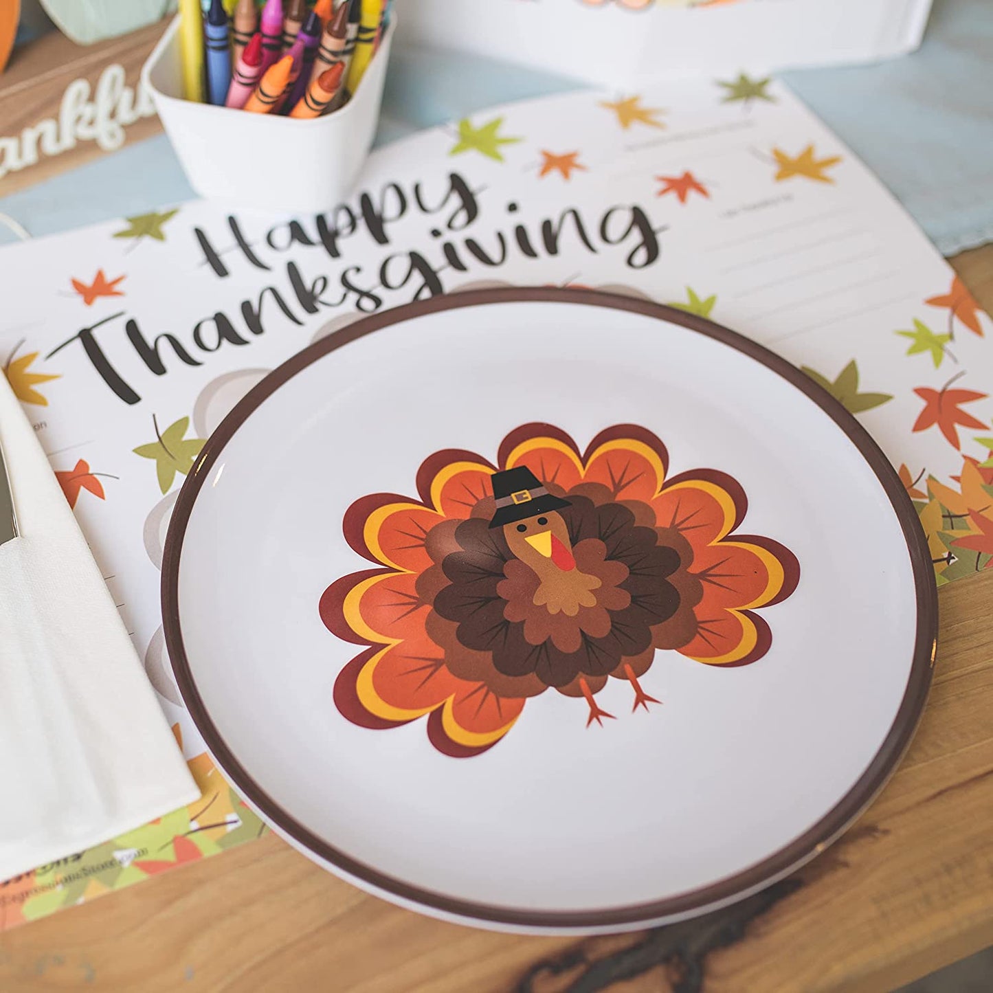Thanksgiving Plates for Kids with Colorful Turkey (Set of 4 Plates)