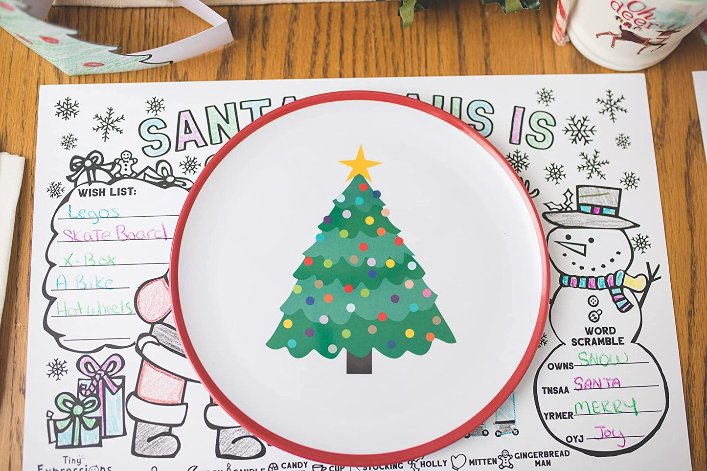 Holiday Plates for Kids with Colorful Christmas Tree (Set of 4)