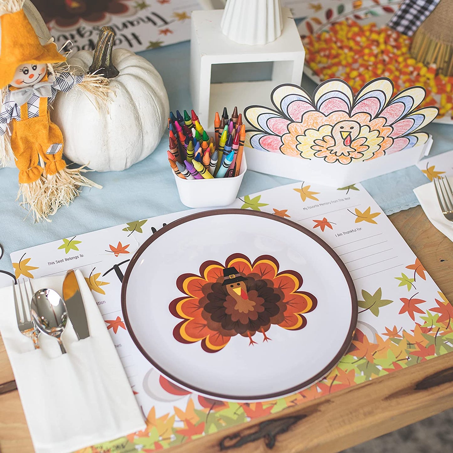 Thanksgiving Plates for Kids with Colorful Turkey (Set of 4 Plates)