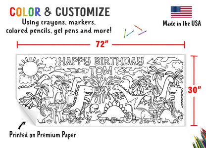 Giant Personalized Dinosaur Birthday Coloring Banner