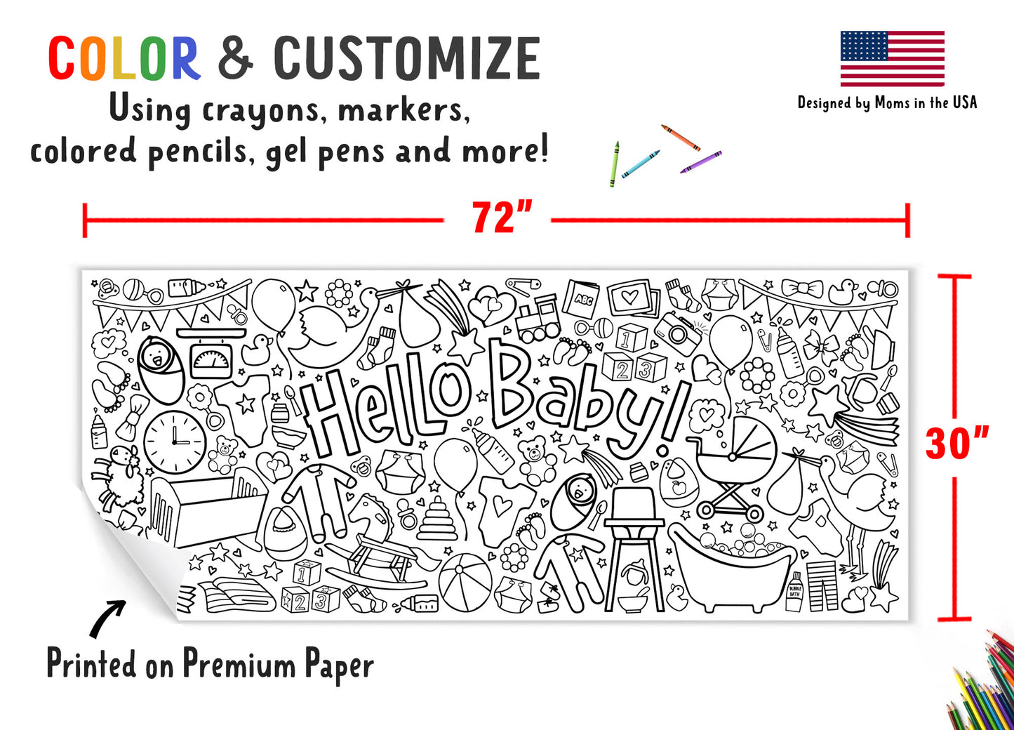 Giant Hello Baby Coloring Banner