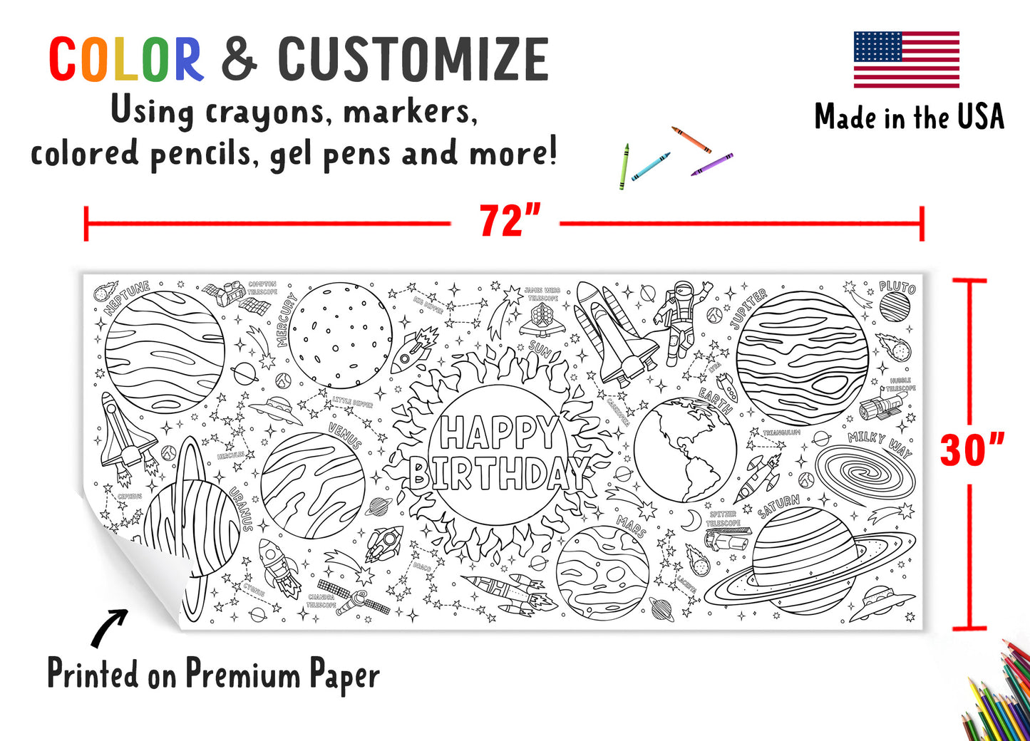 Giant Outer Space Birthday Coloring Banner