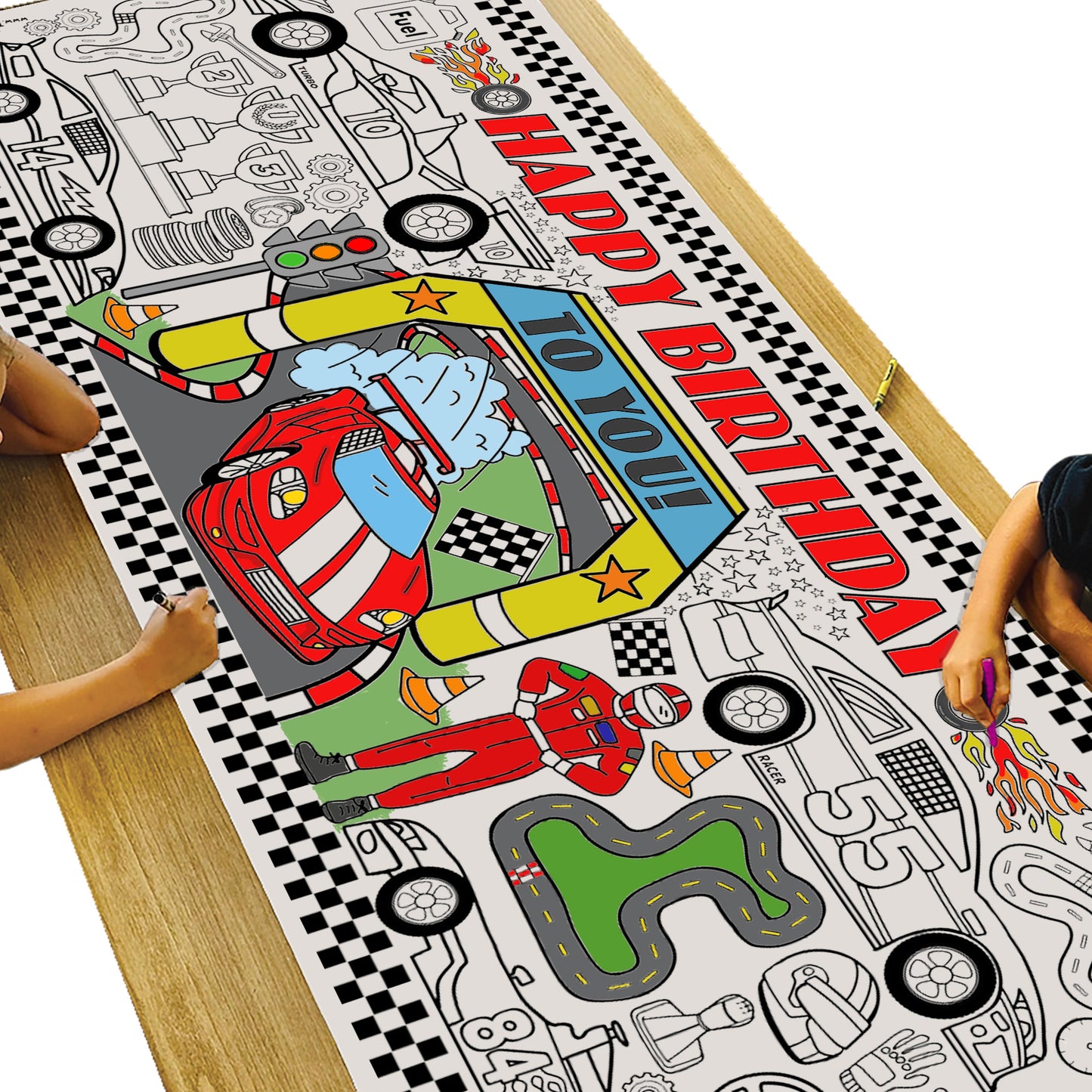 Giant Race Car Birthday Coloring Banner