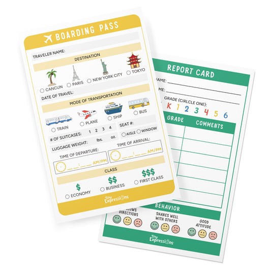 Playtime Notepads for Kids | 2-Pack Travel Boarding Pass & Report Card Notepads