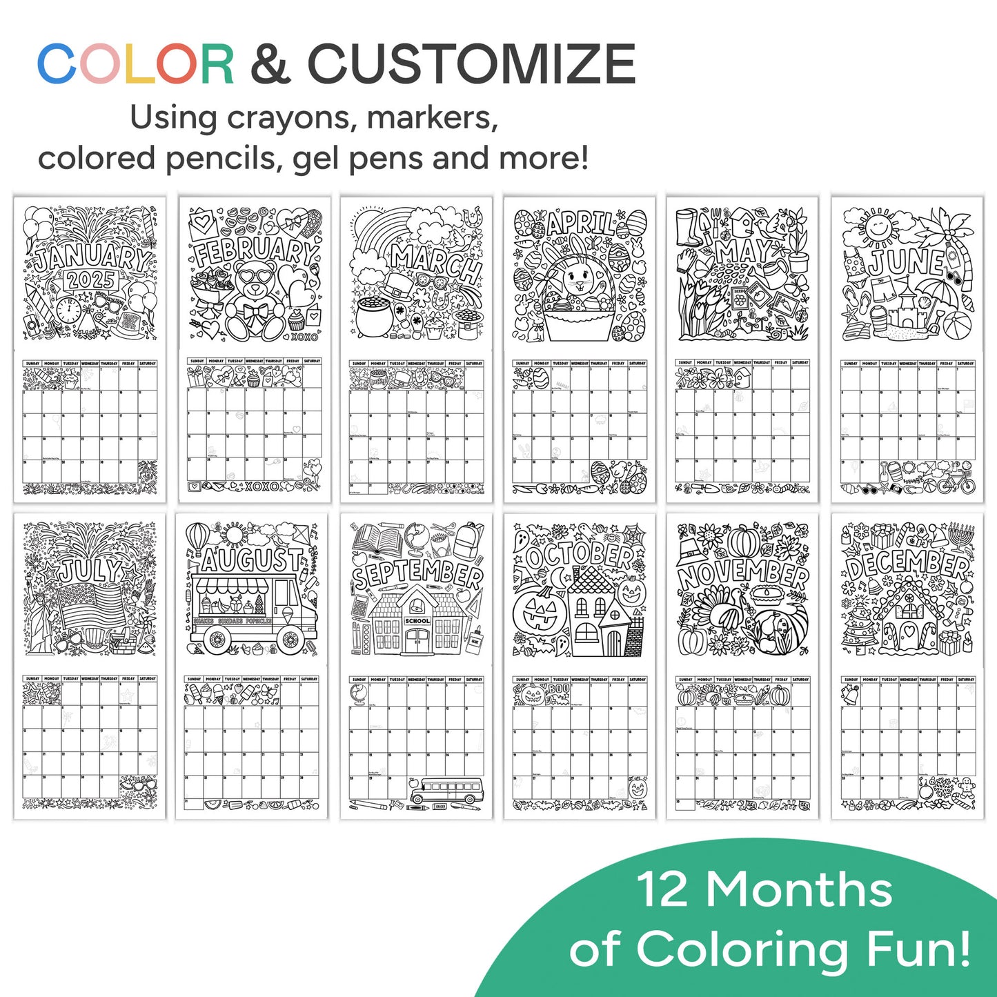 2025 Inspirational Kids Coloring Calendar