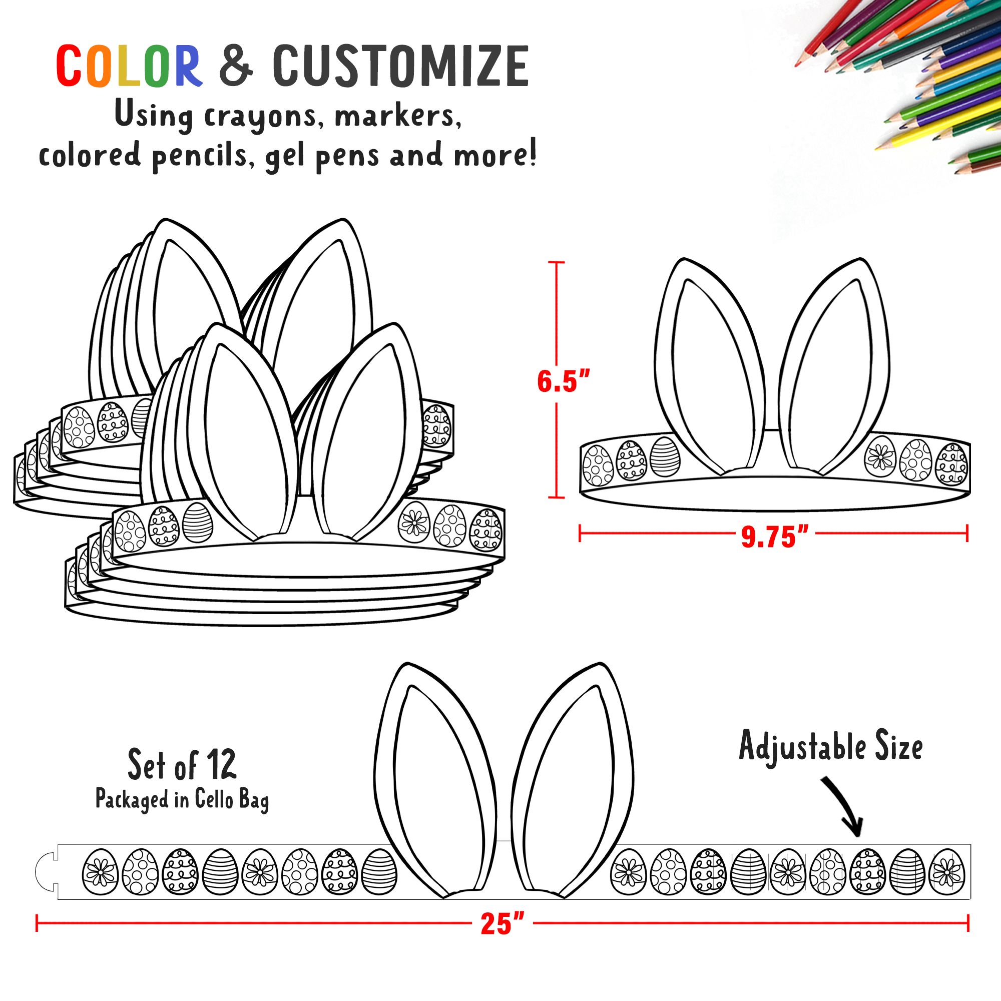 Easter Bunny Coloring Crowns (12 Crowns)