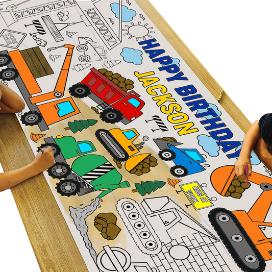 Giant Personalized Construction Coloring Banner