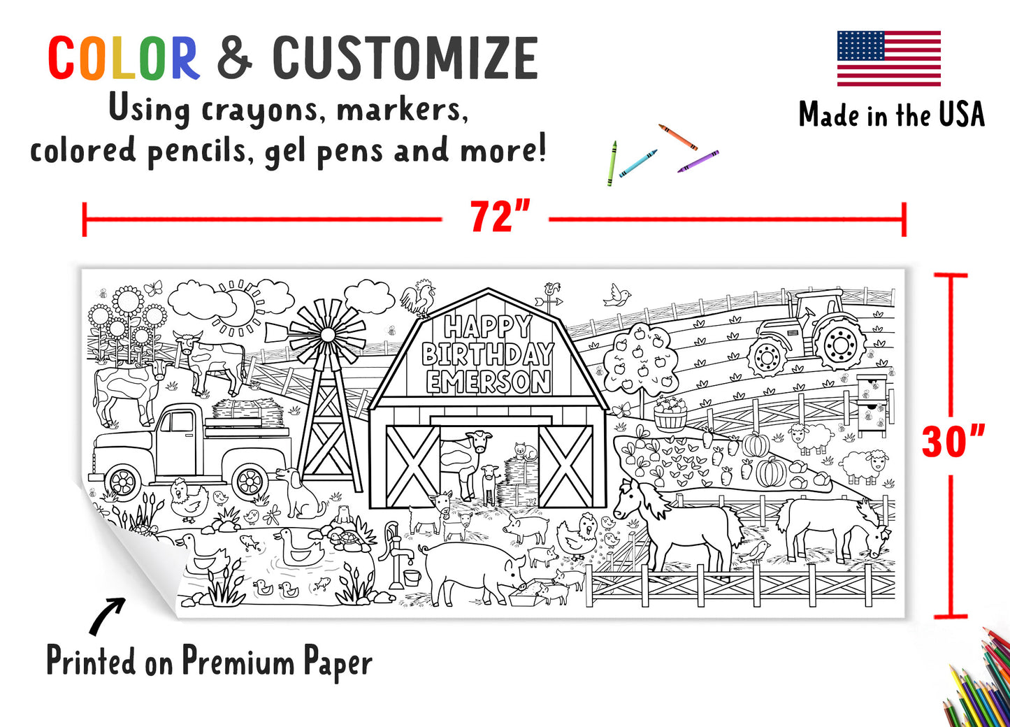 Giant Personalized Farm Animals Coloring Banner