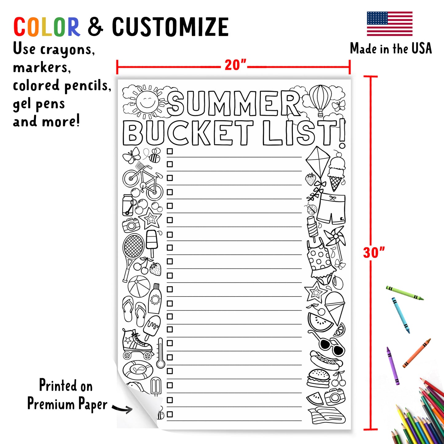 Summer Bucket List Coloring Poster