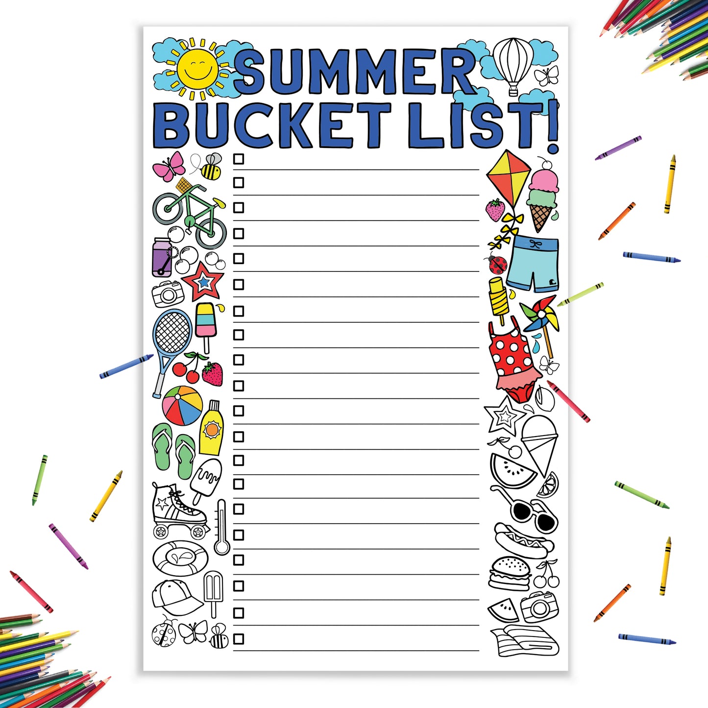 Summer Bucket List Coloring Poster