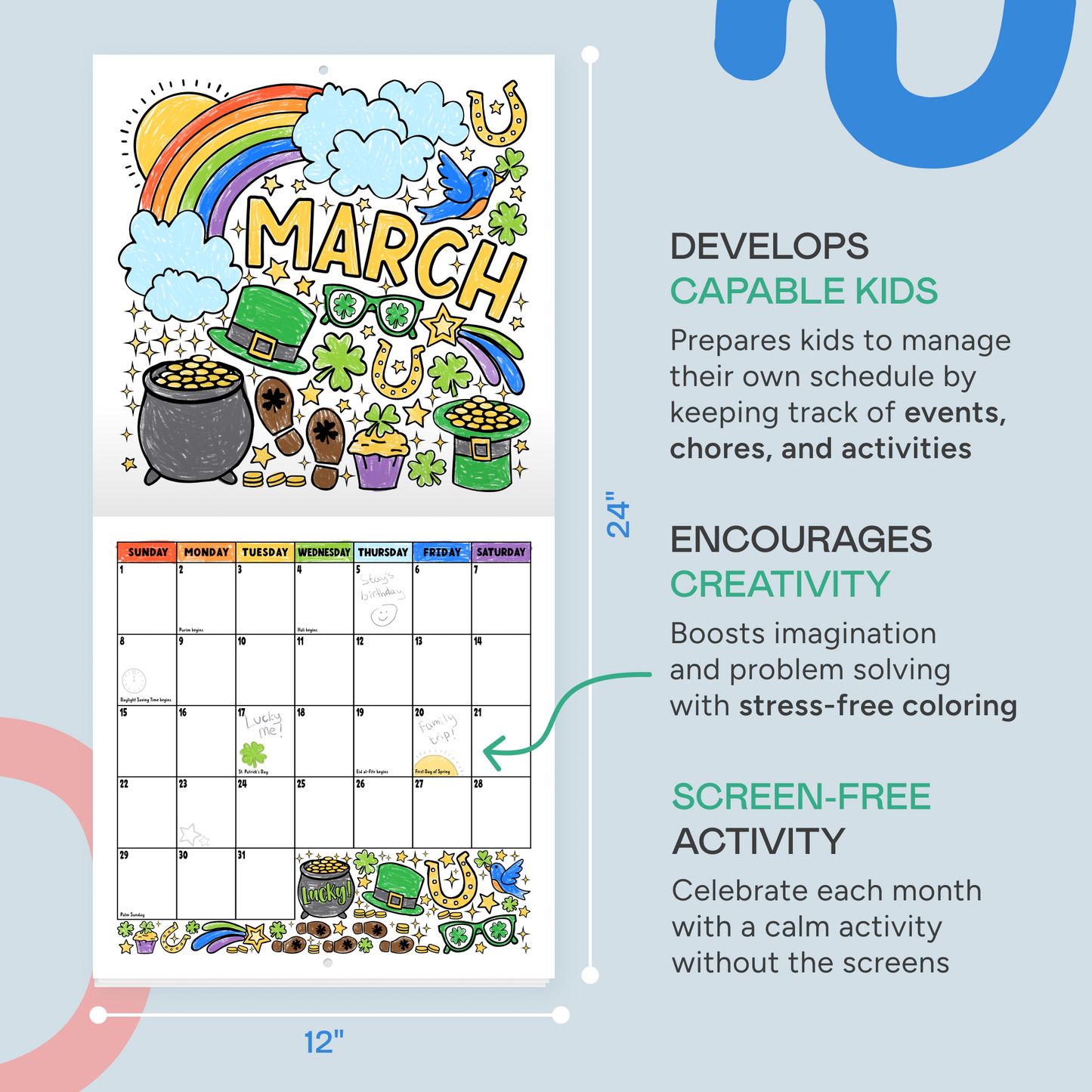 2026 Coloring Calendar for Kids