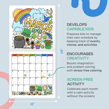 2026 Coloring Calendar for Kids