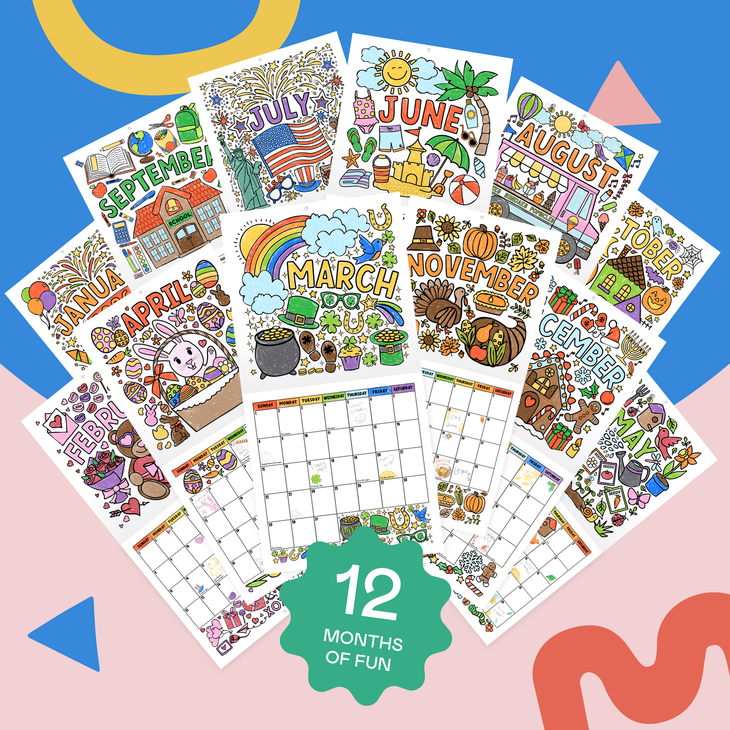 2026 Coloring Calendar for Kids
