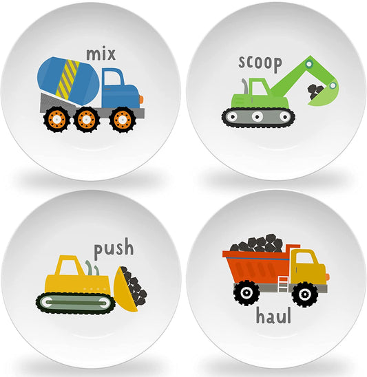 Construction Truck Plates for Kids (Set of 4 Plates)