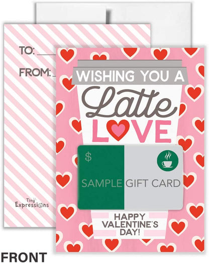 Valentine's Day Coffee Gift Card Holders with White Envelopes (4 Cards & Envelopes)