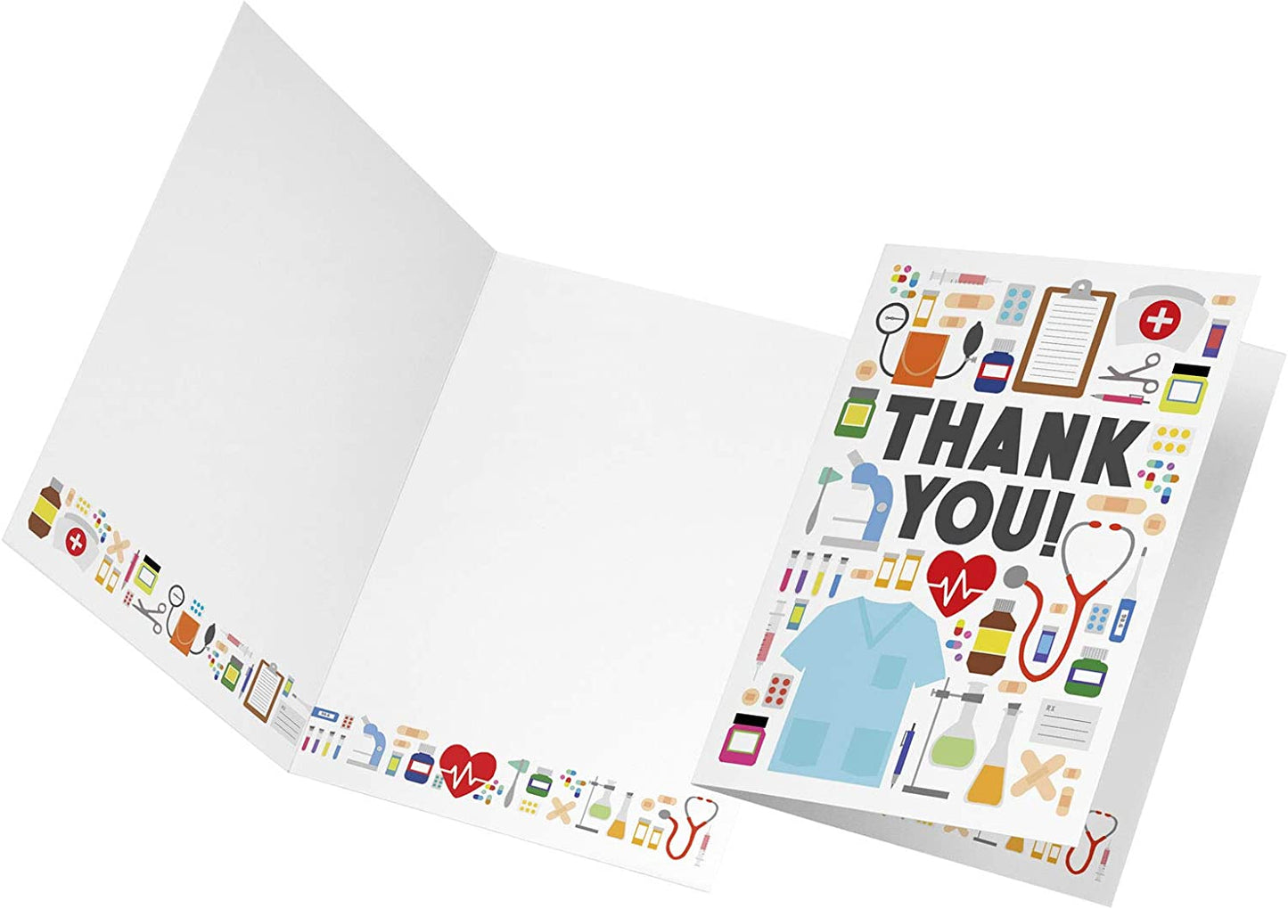 Tiny Expressions - Medical Appreciation Card Set for Nurses, Doctors, EMTs and Medical Administrative Staff with Envelopes (4 Pack) | Full Color Inside and Outside Medical Themed Thank You Cards