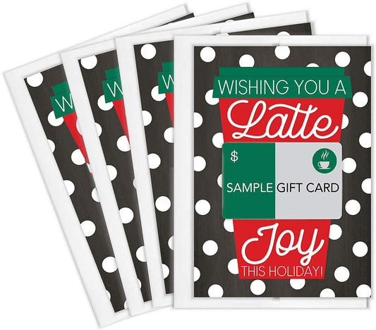 Tiny Expressions – Holiday Coffee Gift Card Holders (4 Pack) | Christmas Set of 4 with Envelopes | Thanks a Latte Themed 5"x7" Appreciation Gifts for Teachers, Staff, Nurses, Customers & Admins
