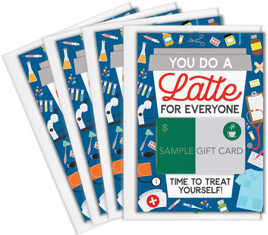 Tiny Expressions – Medical Appreciation Coffee Gift Card Holders (4 Pack) | Set of 4 with Envelopes | Hospital Themed 5"x7" Gifts for Nurses, Doctors, Medical Assistants & Employees | Made in USA