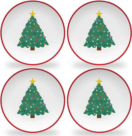 Holiday Plates for Kids with Colorful Christmas Tree (Set of 4)
