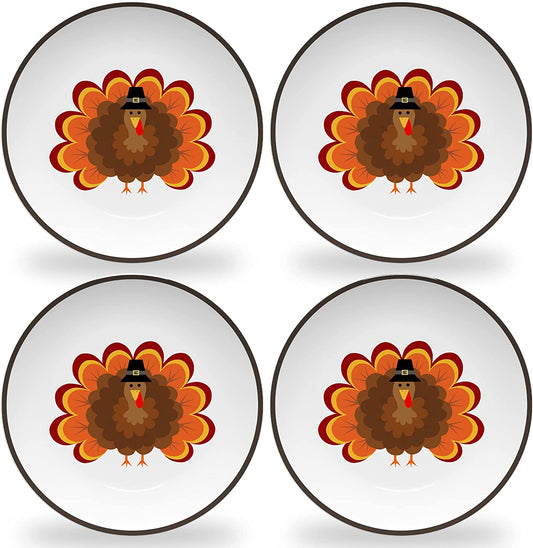 Thanksgiving Plates for Kids with Colorful Turkey (Set of 4 Plates)