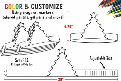 Christmas Coloring Crowns (12 Crowns)