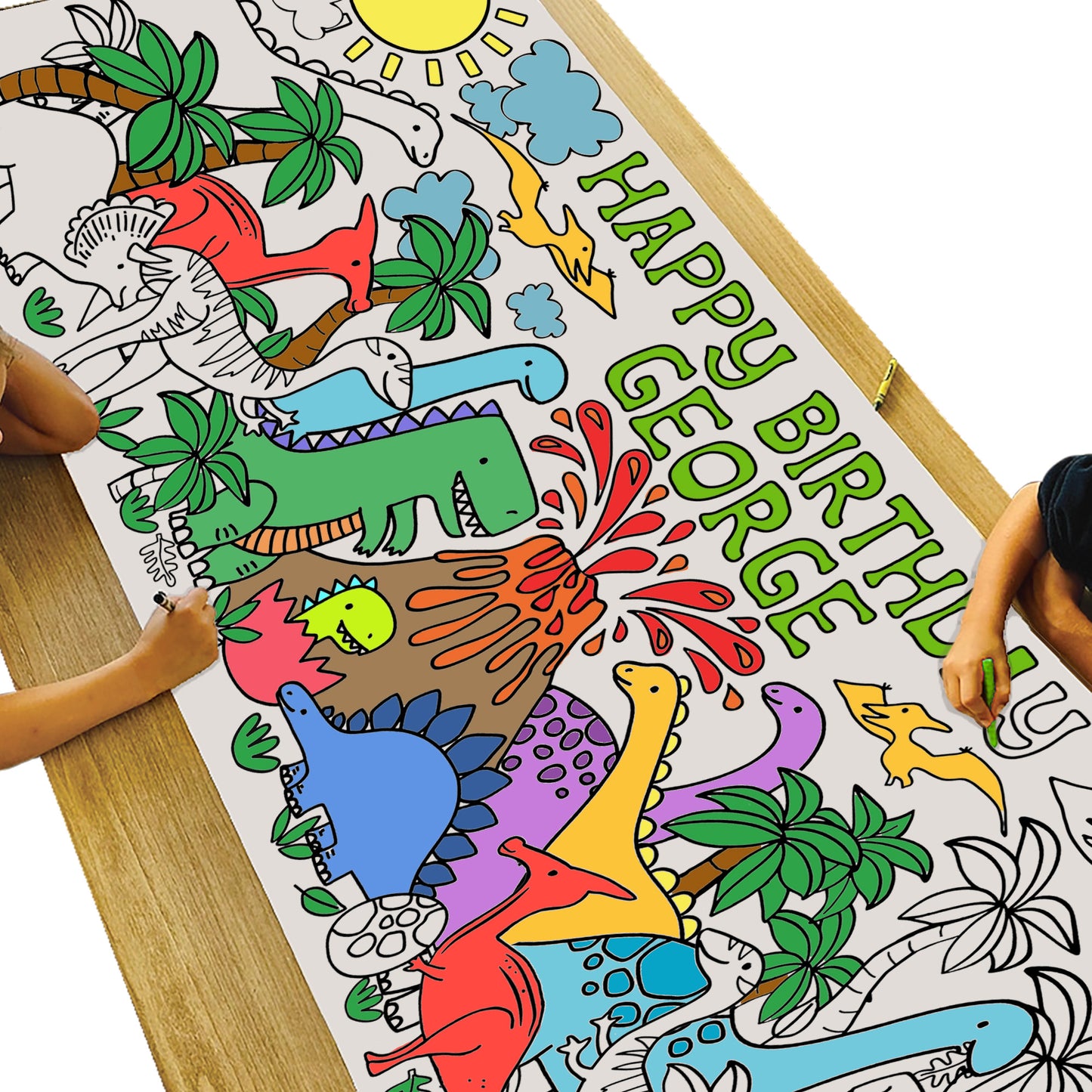 Giant Personalized Dinosaur Birthday Coloring Banner