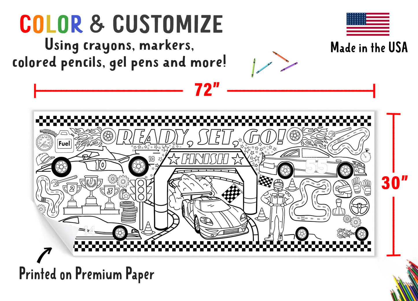Giant Race Car Coloring Banner