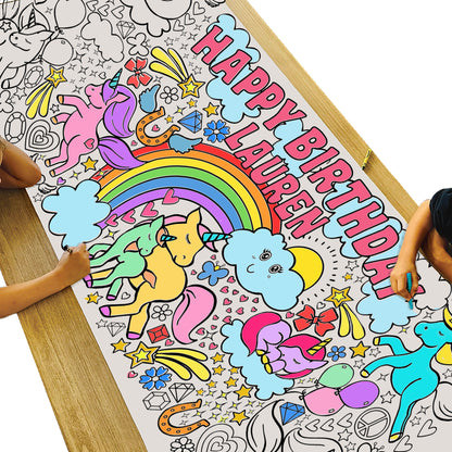 Giant Personalized Unicorn Birthday Coloring Banner