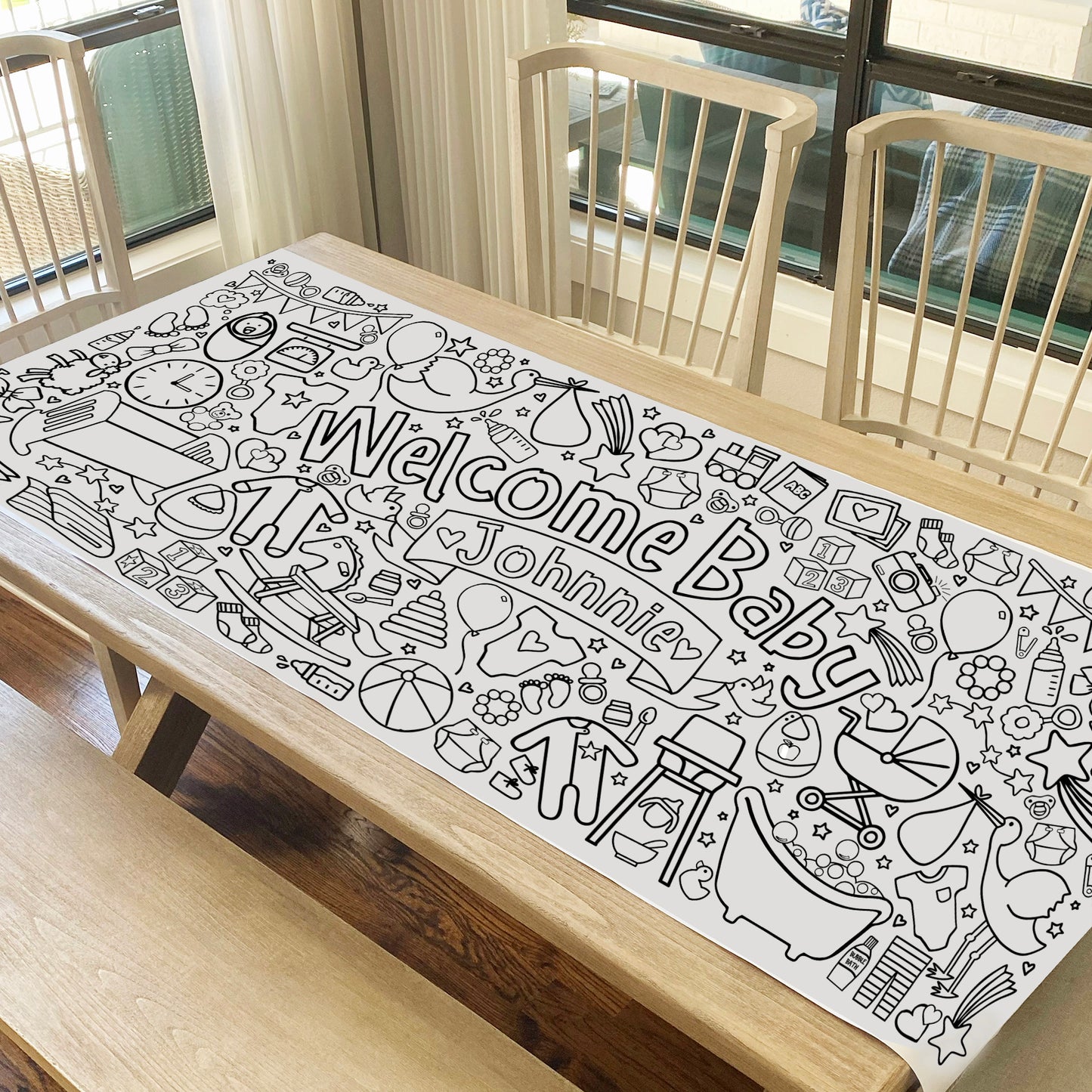 Giant Personalized Hello Baby Coloring Banner