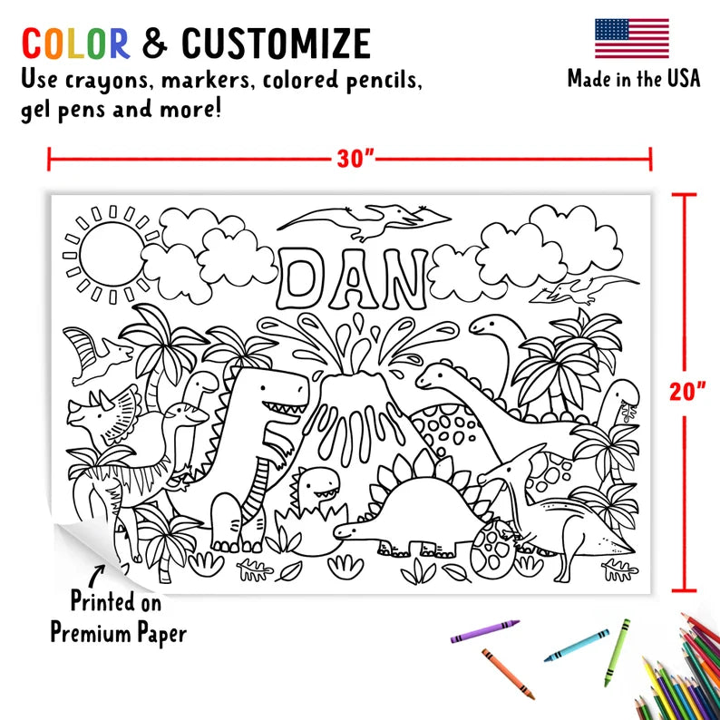 Personalized Dinosaur Coloring Poster