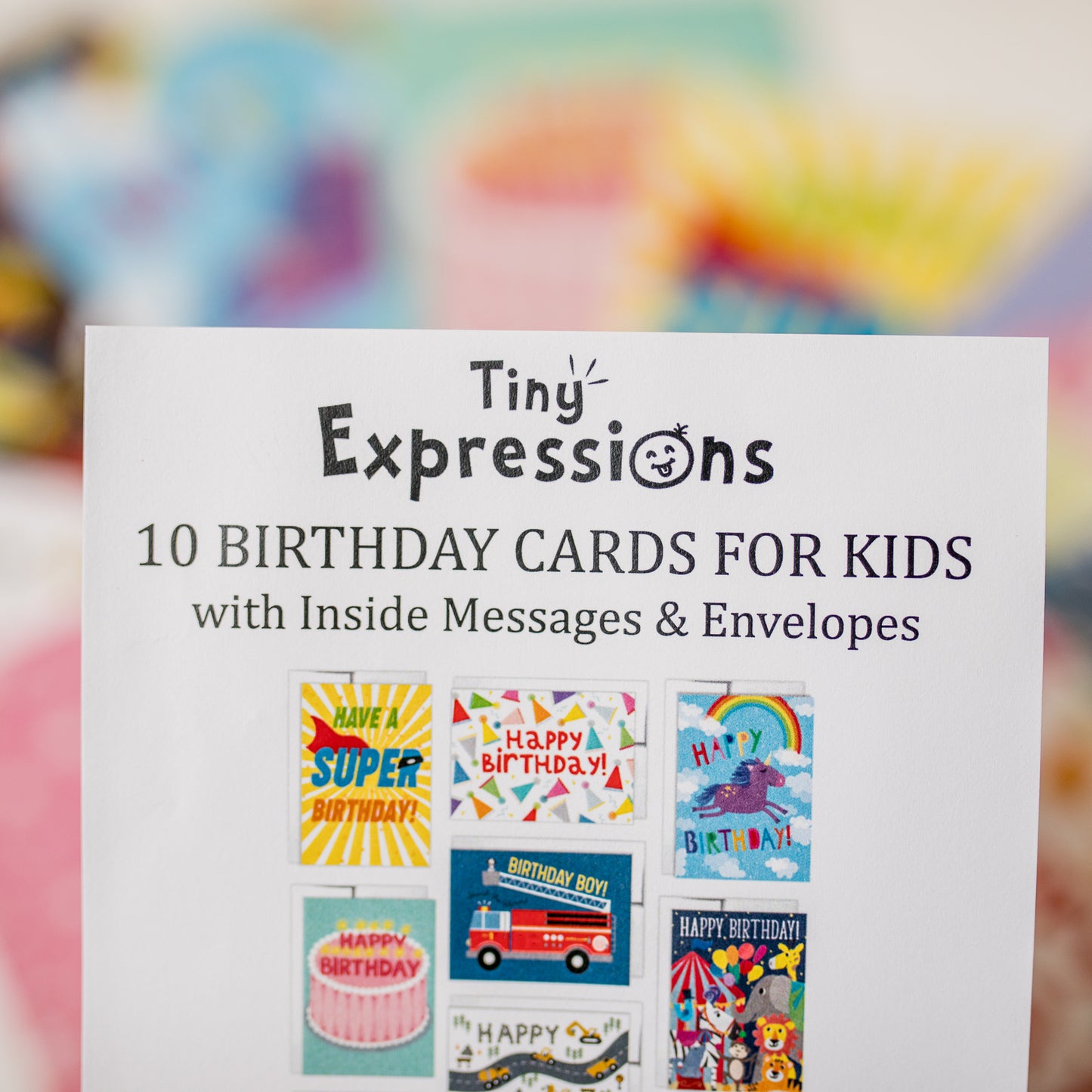 Tiny Expressions - 10 Kids Birthday Cards with Inside Messages and Envelopes