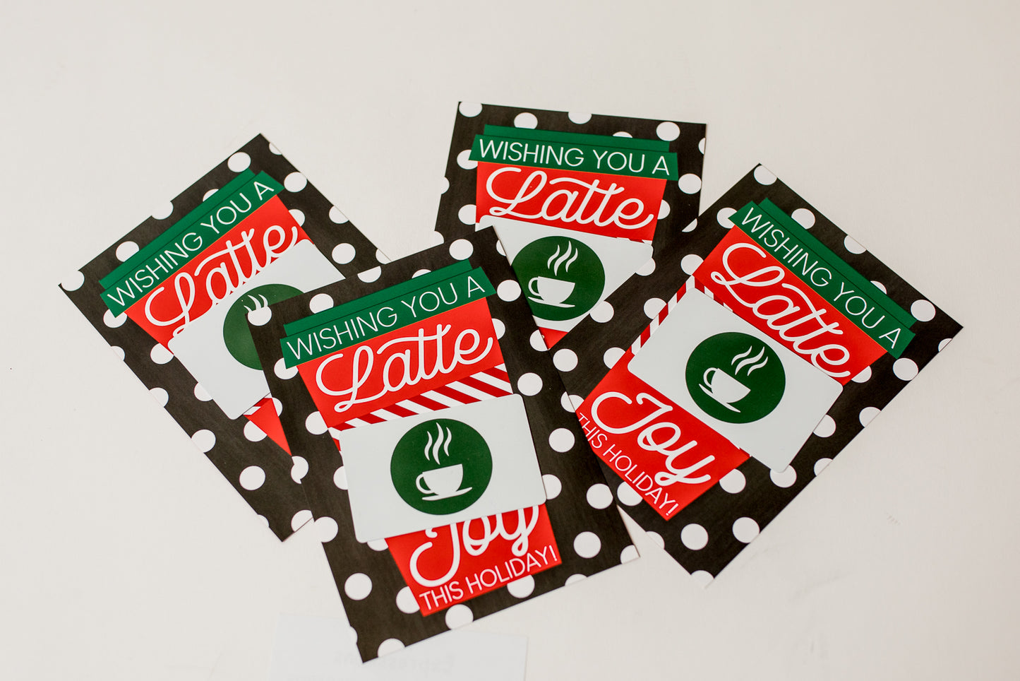 Tiny Expressions – Holiday Coffee Gift Card Holders (4 Pack) | Christmas Set of 4 with Envelopes | Thanks a Latte Themed 5"x7" Appreciation Gifts for Teachers, Staff, Nurses, Customers & Admins