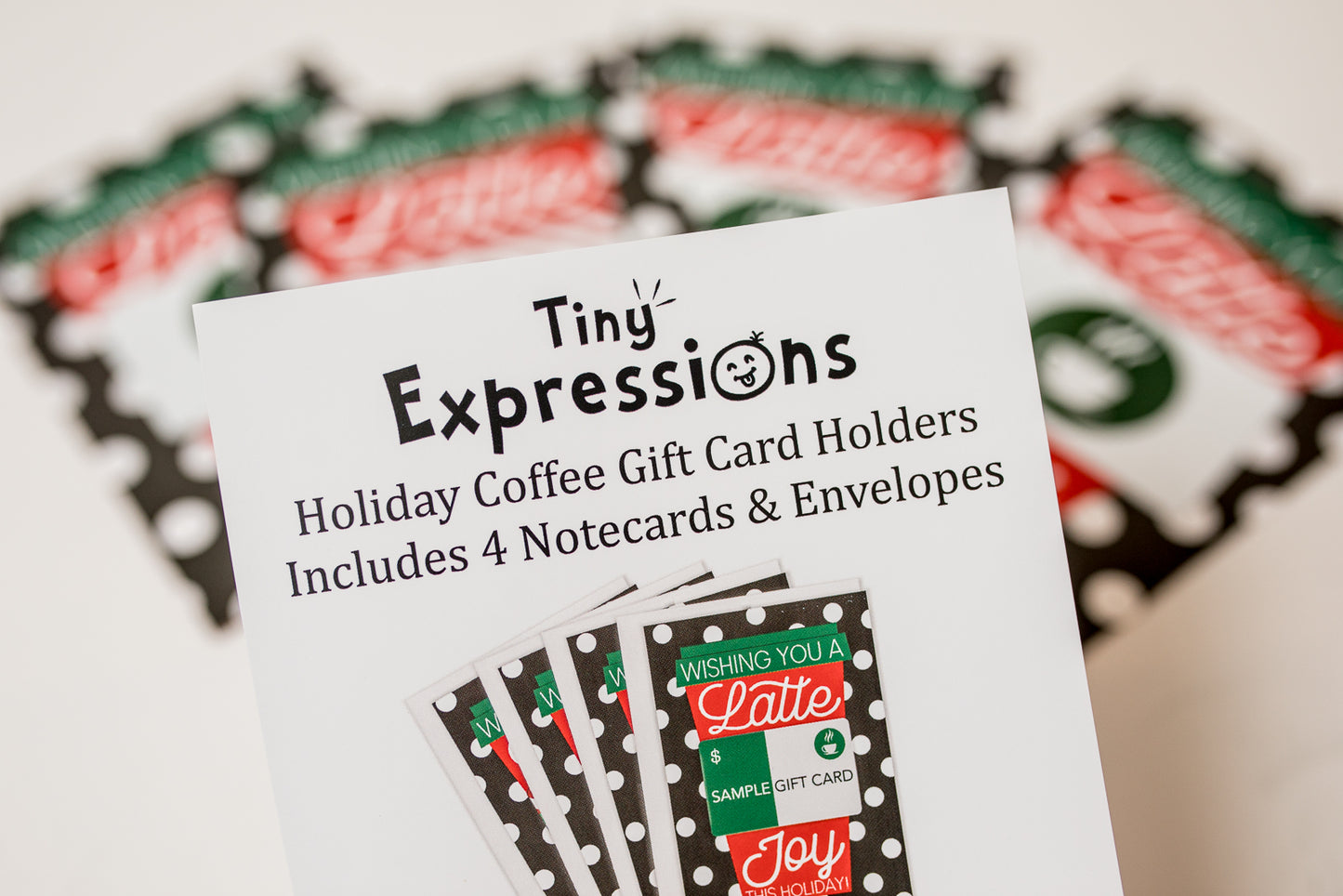 Tiny Expressions – Holiday Coffee Gift Card Holders (4 Pack) | Christmas Set of 4 with Envelopes | Thanks a Latte Themed 5"x7" Appreciation Gifts for Teachers, Staff, Nurses, Customers & Admins