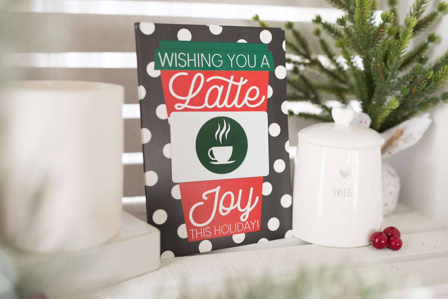 Tiny Expressions – Holiday Coffee Gift Card Holders (4 Pack) | Christmas Set of 4 with Envelopes | Thanks a Latte Themed 5"x7" Appreciation Gifts for Teachers, Staff, Nurses, Customers & Admins