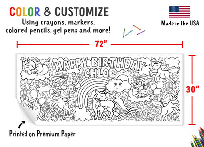 Giant Personalized Unicorn Birthday Coloring Banner